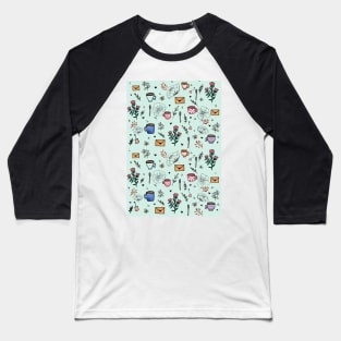 Teacup, mail, bees and floral pattern Baseball T-Shirt